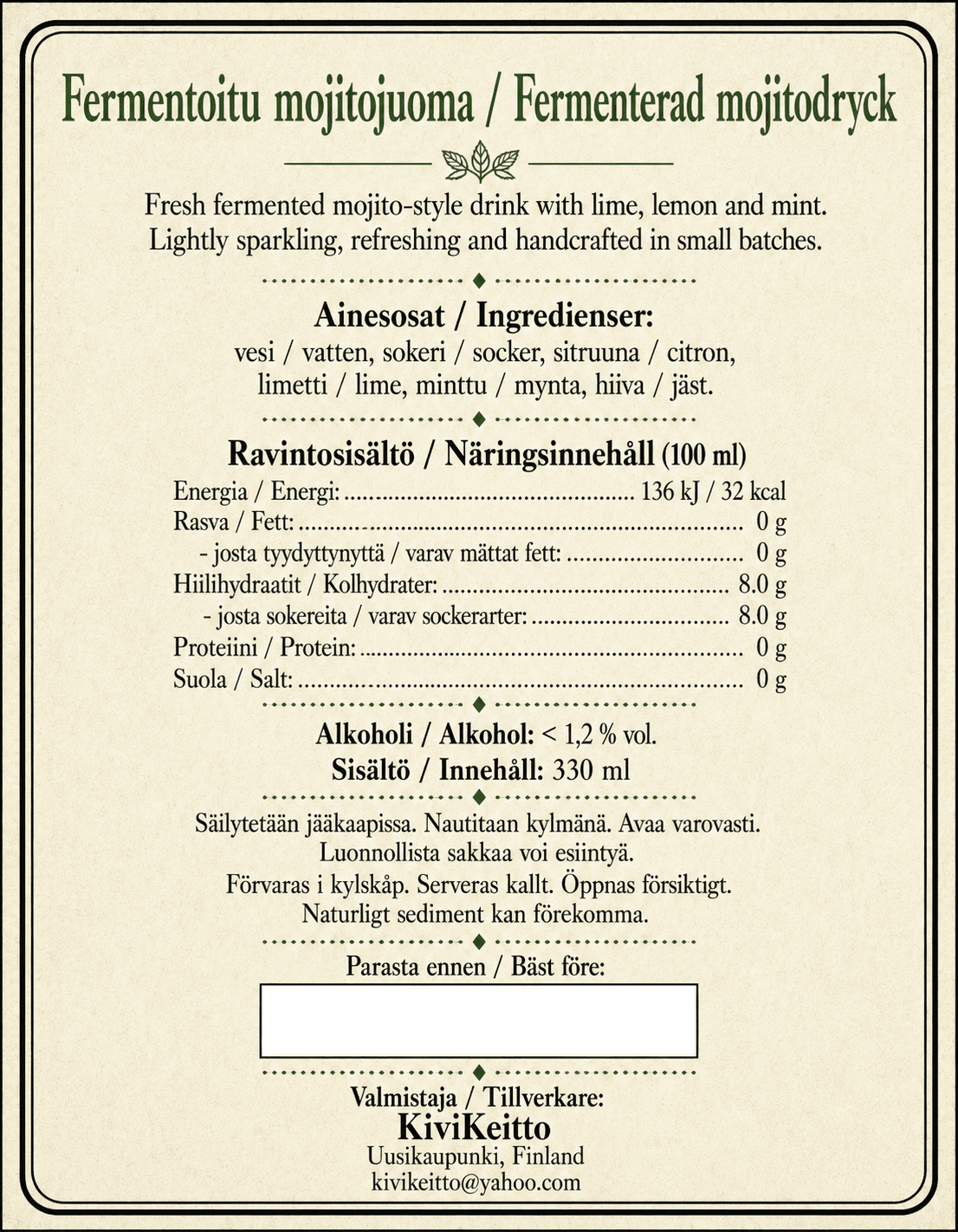 Mojito etiketti, takapuoli